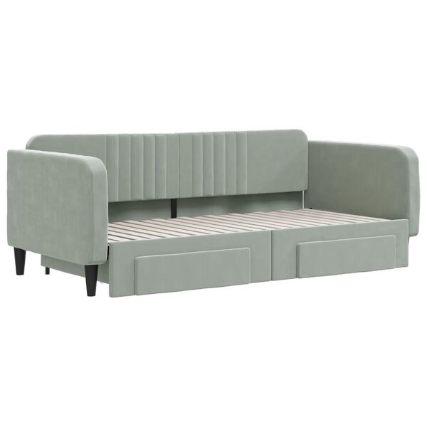 vidaXL Sofa rozsuwana z szufladami, jasnoszara, 90x190 cm, aksamit