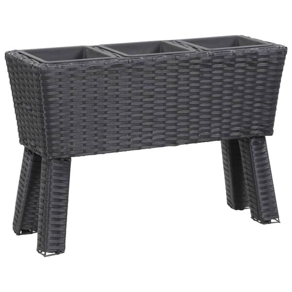 vidaXL Podwyższona donica z 3 wkładami, 72x25x50 cm, rattan PE, czarna