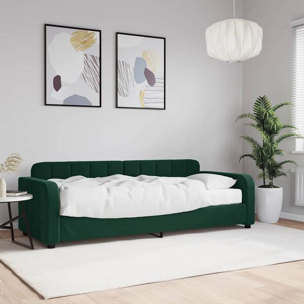 vidaXL Sofa z materacem do spania, ciemnozielona, 80x200 cm, aksamit
