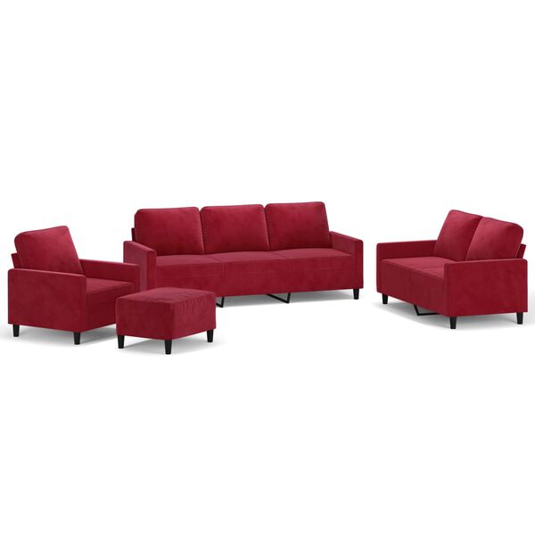 vidaXL 4-cz. komplet wypoczynkowy z poduszkami, czerwień wina, aksamit