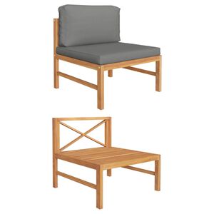 vidaXL Siedzisko środkowe z ciemnoszarymi poduszkami, drewno tekowe
