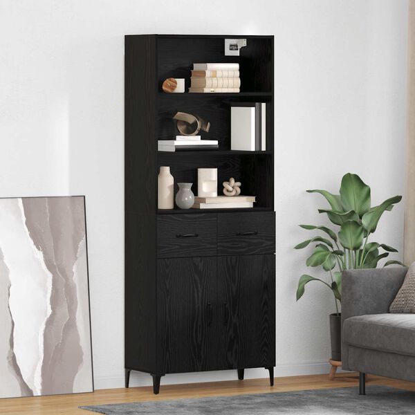 vidaXL Highboard Czarny Dąb 69,5 x 34 x 180 cm Materiał drewnopochodny