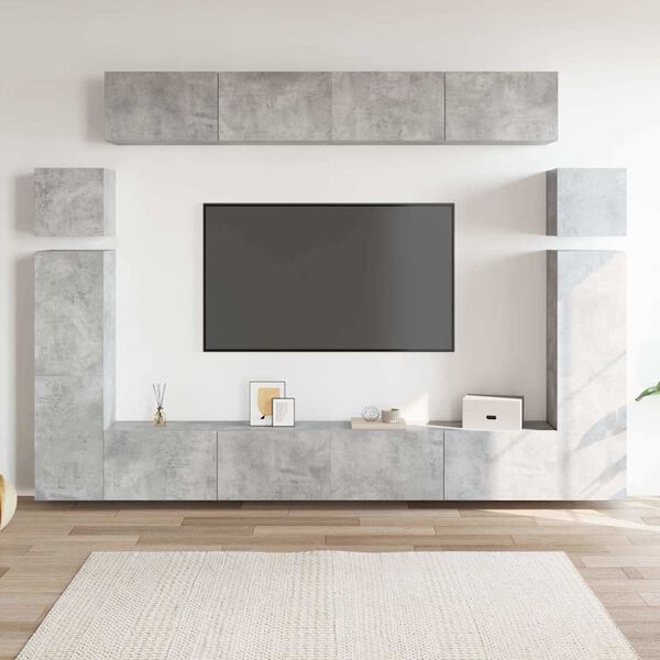 vidaXL 8-cz. zestaw szafek TV, szarość betonu, materiał drewnopochodny