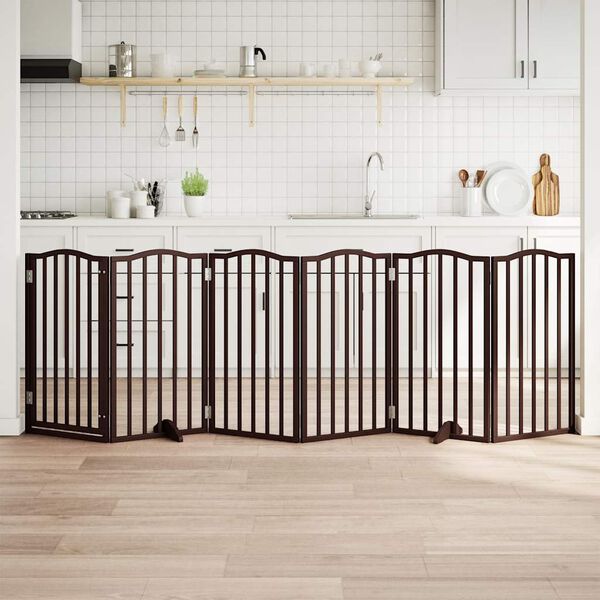vidaXL Składana bramka dla psa, z drzwiami, 6 paneli, brąz, 300 cm