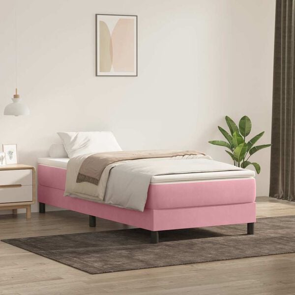 vidaXL Ł&oacute;żko Box Spring bez materaca R&oacute;żowe 90x210 cm Aksamit