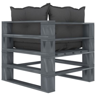 vidaXL Ogrodowe siedzisko narożne z palet, czarne poduszki, drewniane