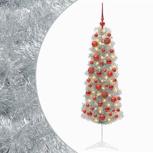 vidaXL Sztuczna wąska choinka z bombkami 150 cm 150 LED Ciepła biel