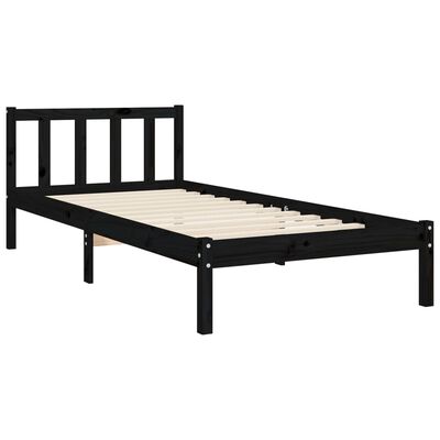 vidaXL Rama łóżka z wezgłowiem, czarna, 90x190 cm, lite drewno