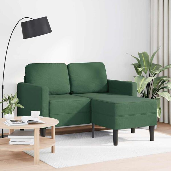 vidaXL Sofa 2-osobowa z szezlongiem w kształcie litery L, ciemnozielona