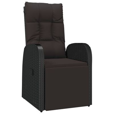 vidaXL Rozkładany fotel ogrodowy z poduszkami, czarny polirattan