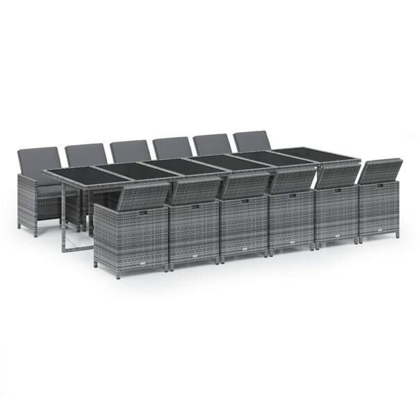vidaXL 13-cz. zestaw mebli ogrodowych z poduszkami, polirattan, szary