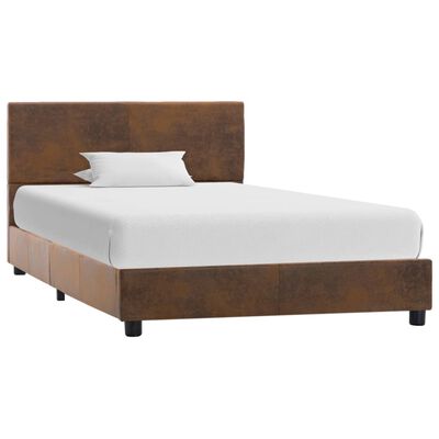 vidaXL Rama łóżka, brązowa, sztuczna skóra zamszowa, 90 x 200 cm