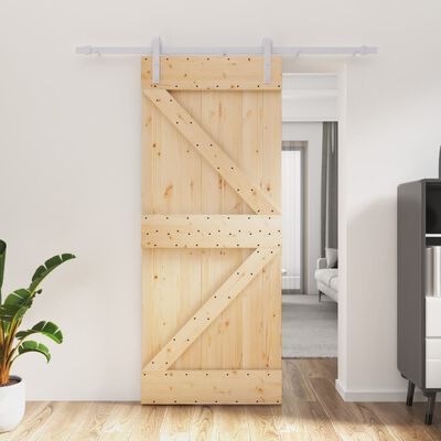 vidaXL Drzwi przesuwne z osprzętem, 85x210 cm, lite drewno sosnowe