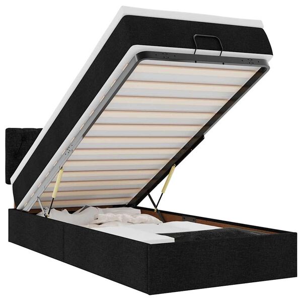 vidaXL Ł&oacute;żko Ottoman z materacem i LED, czarny, 80x200cm, tkanina