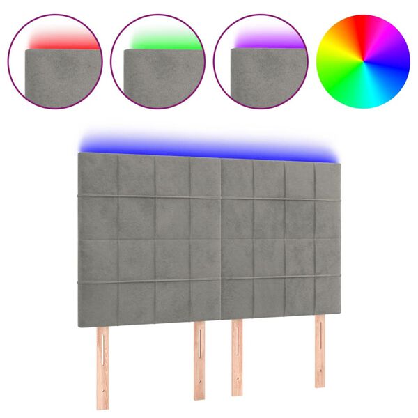 vidaXL Zagłówek do łóżka z LED, jasnoszary, 144x5x118/128 cm, aksamit