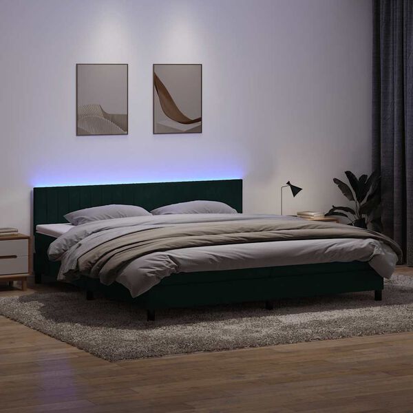 vidaXL Ł&oacute;żko kontynentalne z materacem i LED, ciemnozielone, 200x210 cm