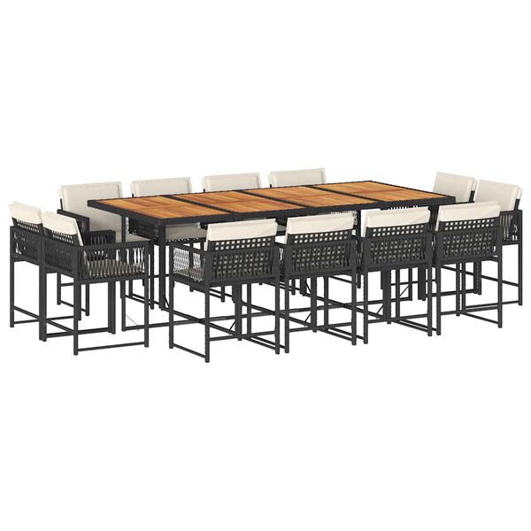 vidaXL 13-cz. zestaw mebli do ogrodu, poduszki, czarny, rattan PE