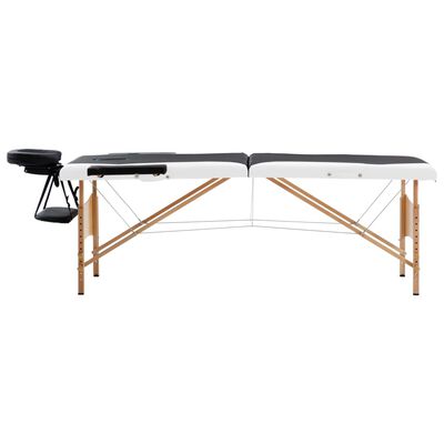 vidaXL Składany stół do masażu, 2-strefowy, drewniany, czarno-biały