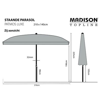 Madison Parasol Patmos Luxe, prostokątny, 210x140 cm, szary