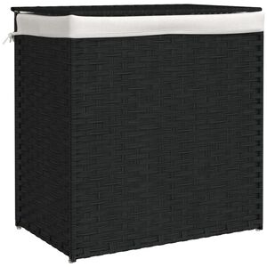 vidaXL Kosz na pranie z 2 komorami, czarny, 53x35x57 cm, polirattan