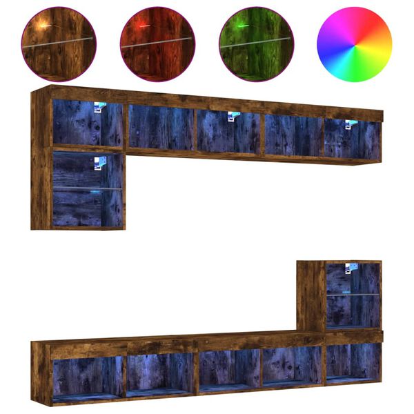 vidaXL 8-częściowy zestaw mebli TV z LED, przydymiony dąb