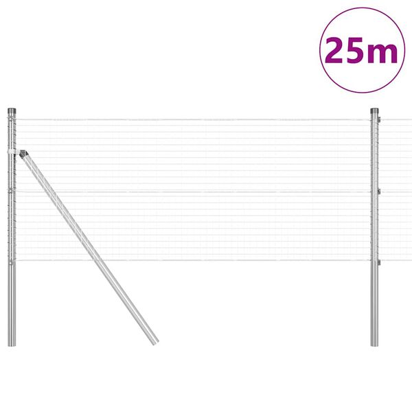 vidaXL Ogrodzenie z słupkami Srebrny 0.4 x 25 m Stal