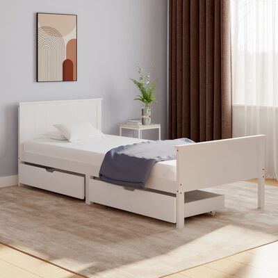 vidaXL Rama łóżka z 2 szufladami, biała, drewno sosnowe, 100x200 cm
