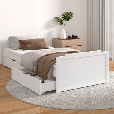 vidaXL Rama łóżka z szufladami, biała, drewno sosnowe, 90 x 200 cm