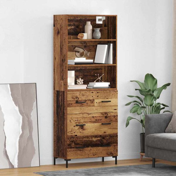 vidaXL Highboard z szufladą Stare drewno 69,5 x 34 x 180 cm
