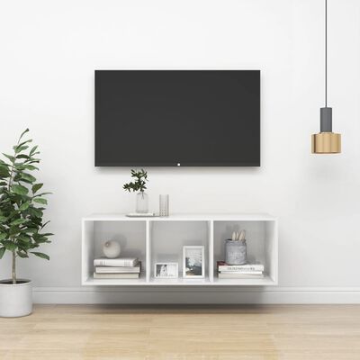 vidaXL Wisząca szafka pod TV, wysoki połysk, biała, 37x37x107 cm