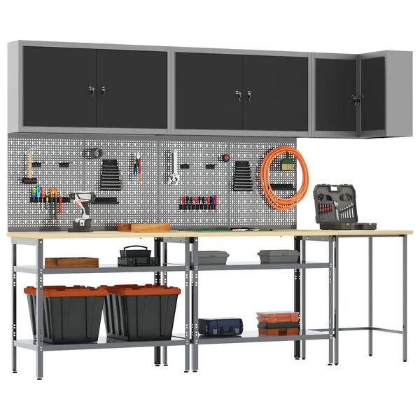 vidaXL Zestaw szafek roboczych z p&oacute;łką Z blokadą 10 pcs Czarny i szary