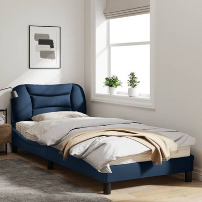vidaXL Rama łóżka z oświetleniem LED, niebieska, 90x200 cm, tkanina
