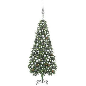vidaXL Sztuczna choinka z lampkami, bombkami i szyszkami, 210 cm