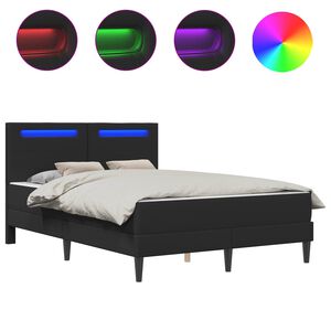 vidaXL Ramka ł&oacute;żka z paskami LED Czarny 140 x 190 cm Ekosk&oacute;ra