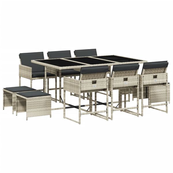 vidaXL 11-cz. zestaw mebli do ogrodu z poduszkami jasnoszary rattan PE