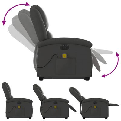 vidaXL Podnoszony fotel masujący, rozkładany, szary, skóra naturalna