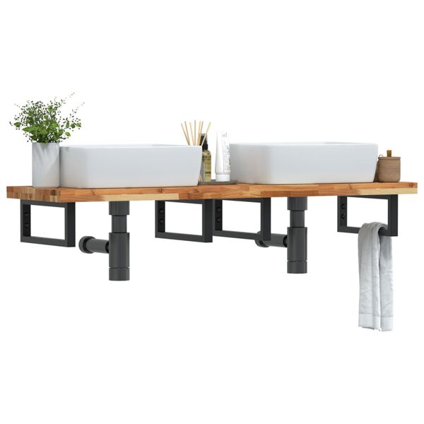 vidaXL P&oacute;łka ścienna pod umywalkę, stal i lite drewno akacjowe