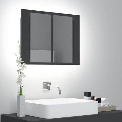 vidaXL Szafka łazienkowa z lustrem i LED, szara, 60x12x45 cm, akryl