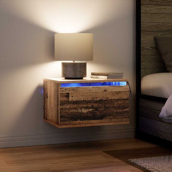 vidaXL Ścienny stolik nocny z szufladą Stare drewno 50 x 36 x 30 cm