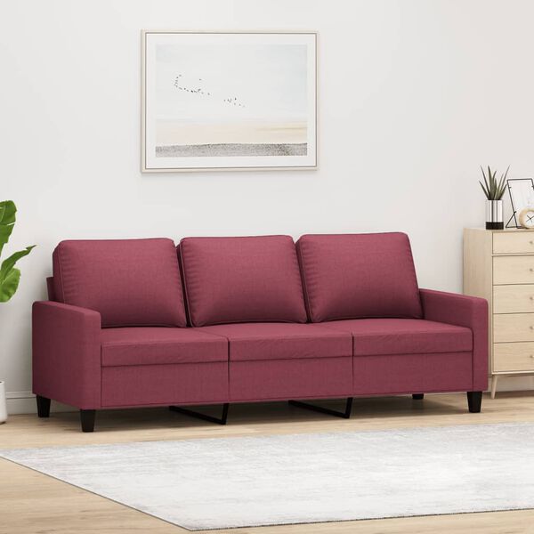 vidaXL Sofa 3-osobowa, winna czerwień, 180 cm,tapicerowana tkaniną