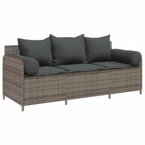 vidaXL 3-osobowa sofa ogrodowa z poduszkami, szara, polirattan