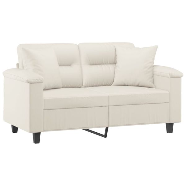 vidaXL 2-osobowa sofa z poduszkami, kremowa, 120 cm, sztuczna sk&oacute;ra