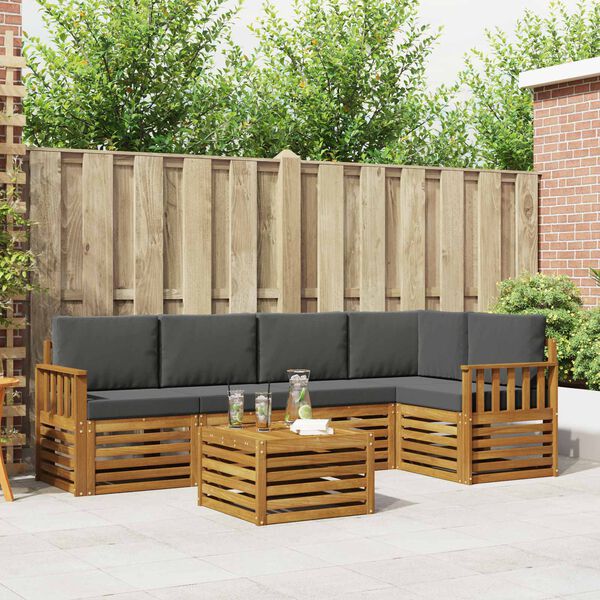 vidaXL Zestawy sof 6 pcs Naturalny i Antracytowy Lite Drewno Akacji