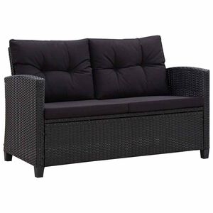 vidaXL 2-osobowa sofa ogrodowa z poduszkami, czarna, 124 cm, rattan PE