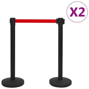 vidaXL Słupki odgradzające z taśmą, 4 szt., żelazo, czarne