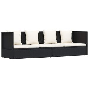 vidaXL Sofa ogrodowa z poduszkami, polirattan, czarna