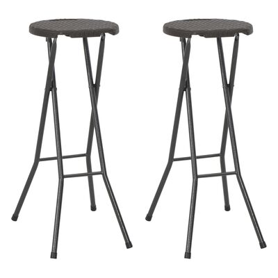 vidaXL Składane stołki, 2 szt., HDPE i stal, brązowe, rattanowy wygląd