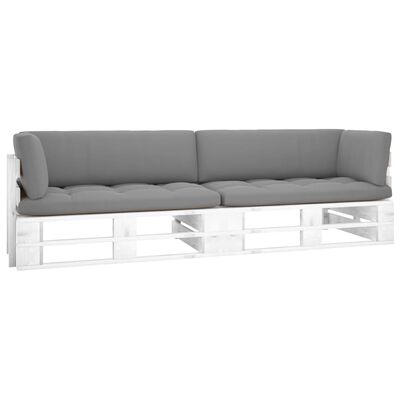 vidaXL Sofa 2-osobowa z palet, z poduszkami, biała, drewno sosnowe