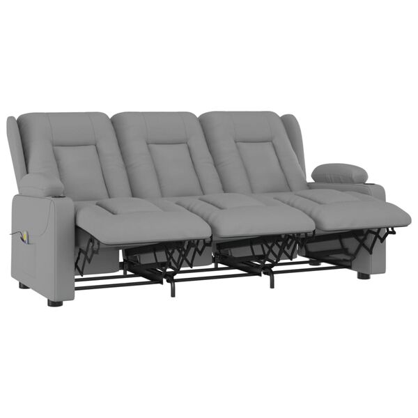 vidaXL Rozkładany fotel masujący z uchwytem, 3-os., szary, ekosk&oacute;ra