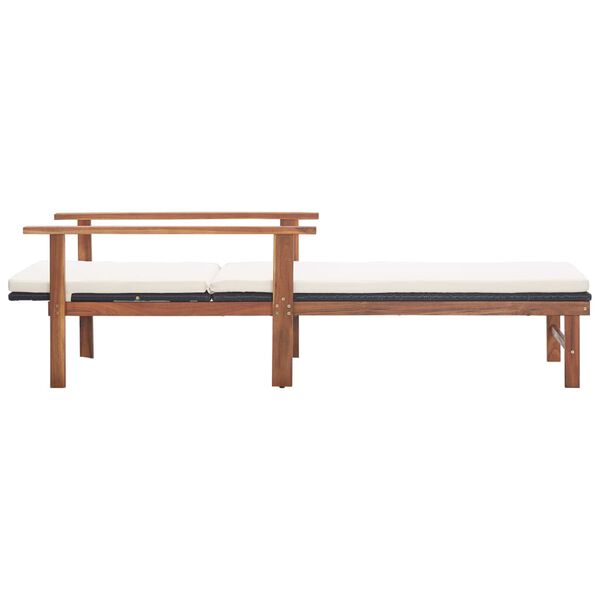 vidaXL Leżak z poduszką, polirattan i lite drewno akacjowe, czarny